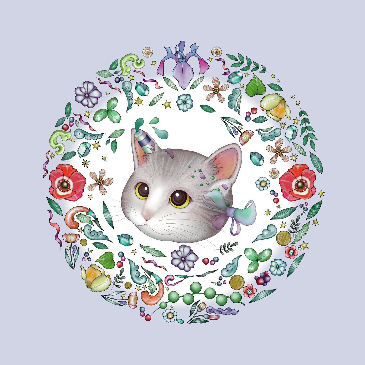 猫の絵　花 0760f41f44dfaf0bff9cee8aab83f0