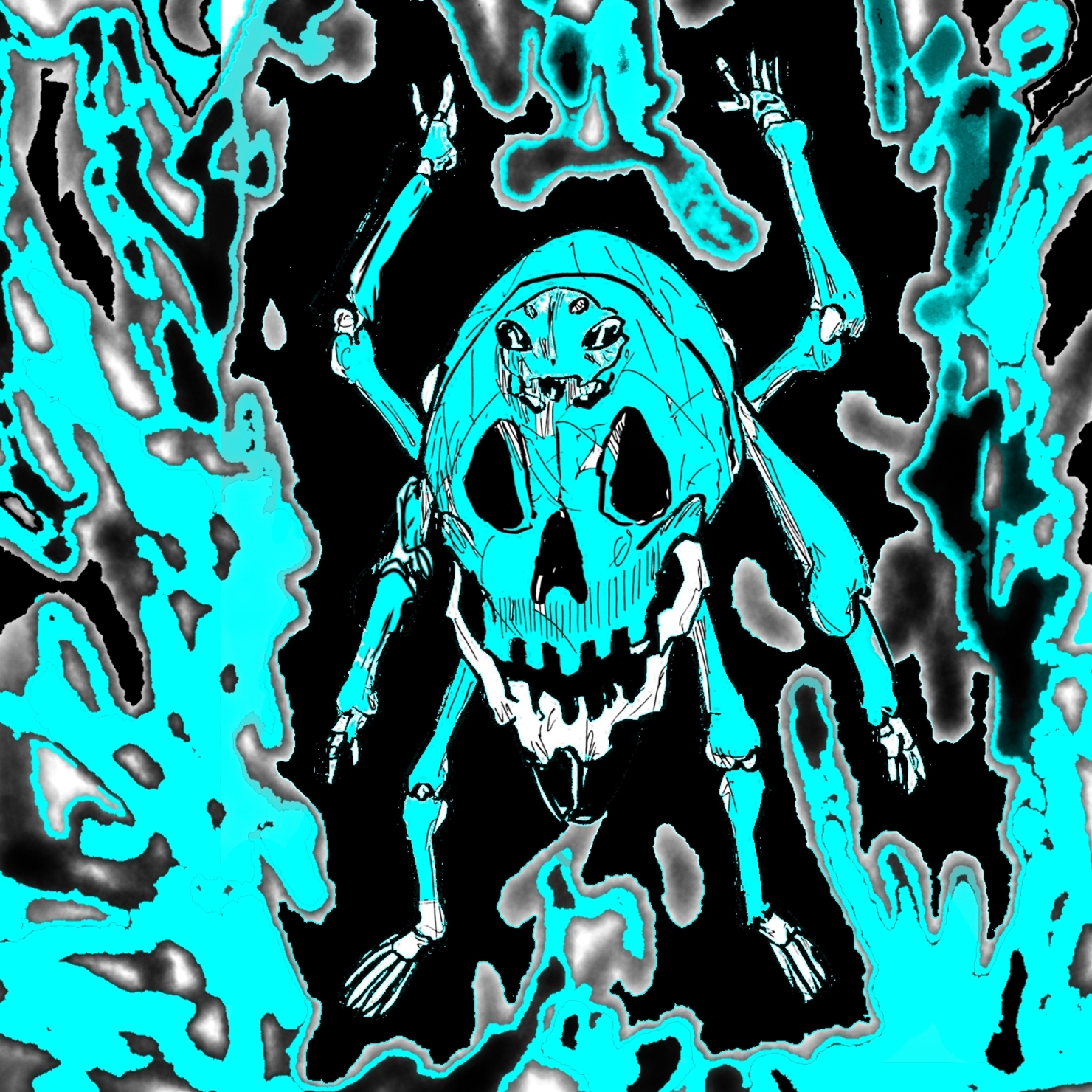 原画／イラスト／オリジナル／恐竜／幽霊／グロテスク／骨格／日本兵