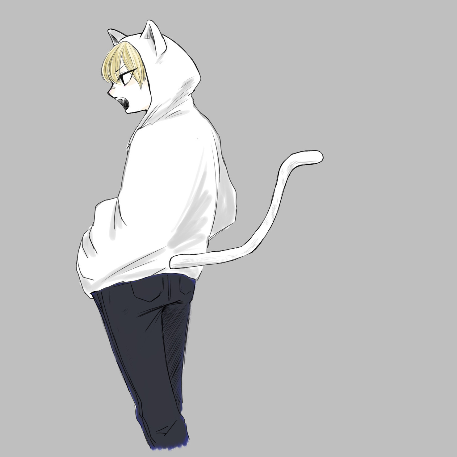 ふぁるこ様専用 手描きイラスト ドローイング 猫+男の子 オリジナル