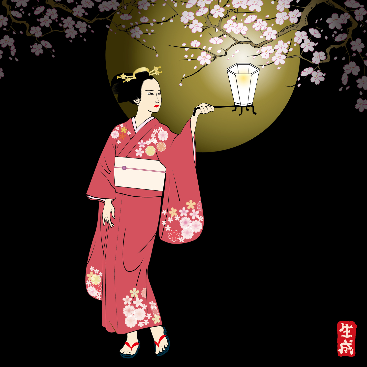 夜桜/浮世絵風イラスト #1/10 - sugerbloodのNFT | Adam byGMO