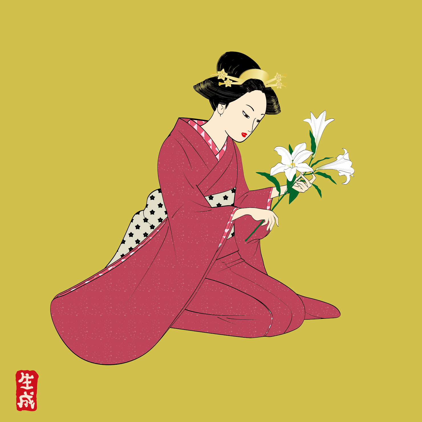 百合の花と女性/浮世絵風イラスト #3/10 - sugerbloodのNFT | Adam byGMO