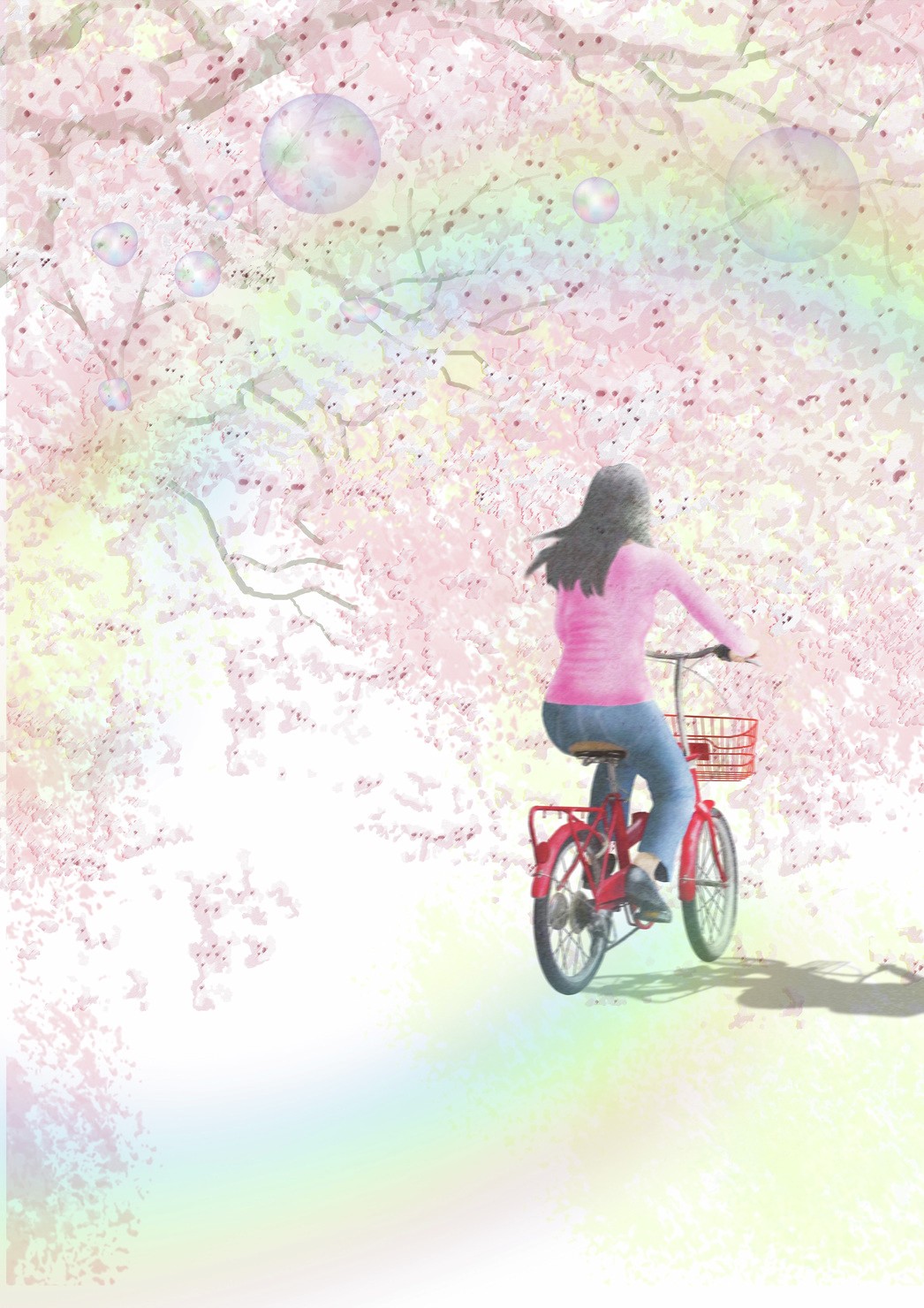 桜と赤い自転車