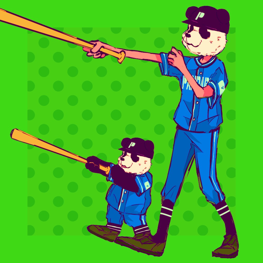 baseball club panda boy with panda kun