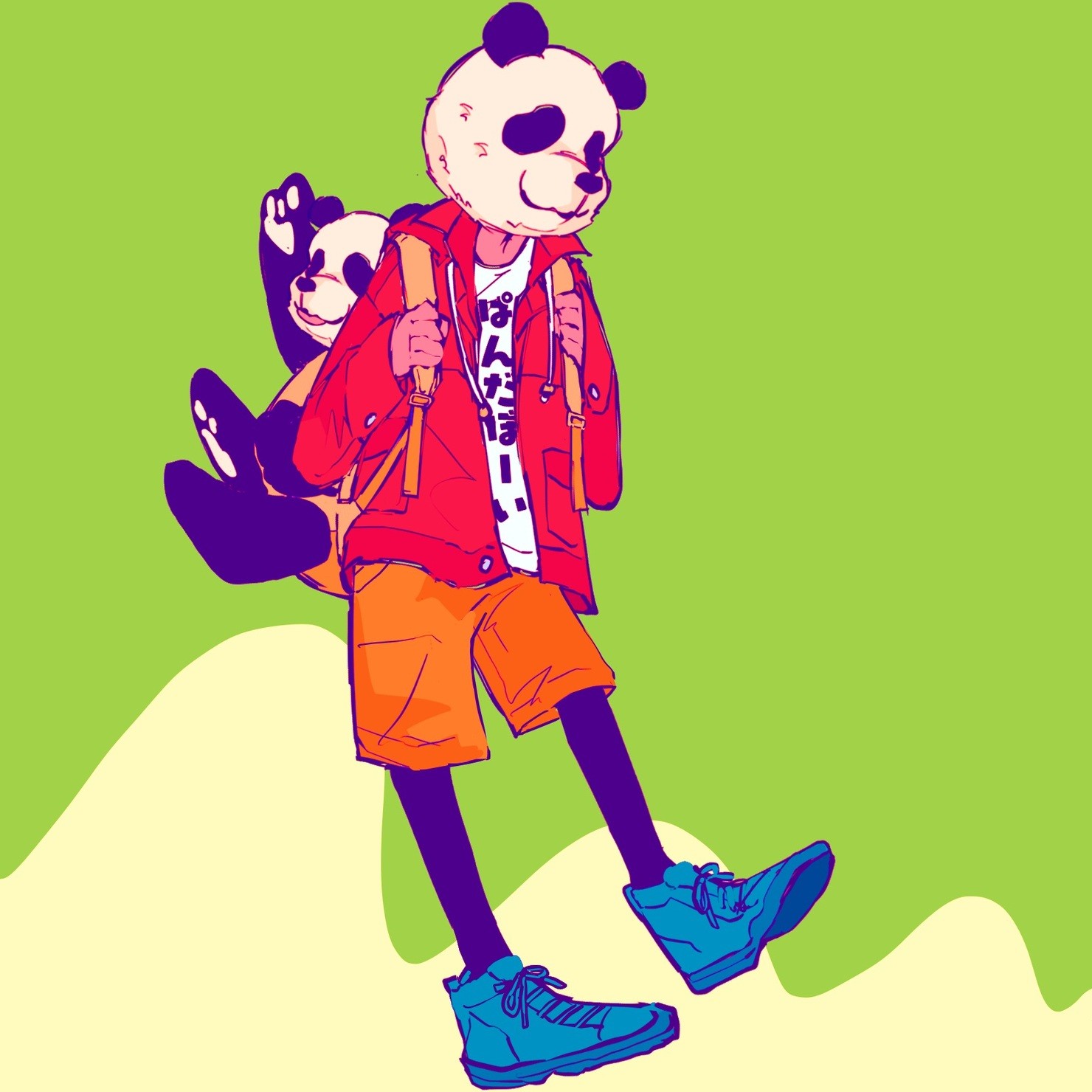 hiking panda boy with panda kun