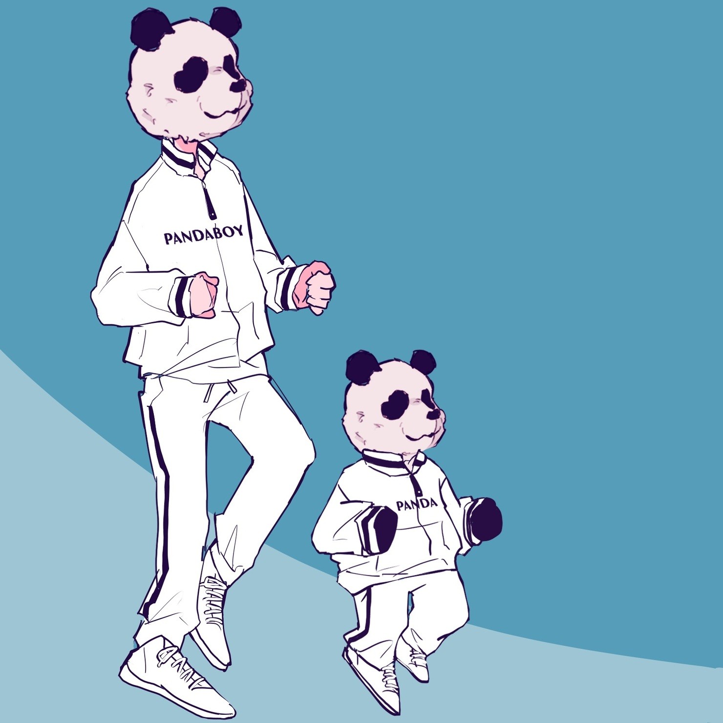 jogging panda boy with panda kun