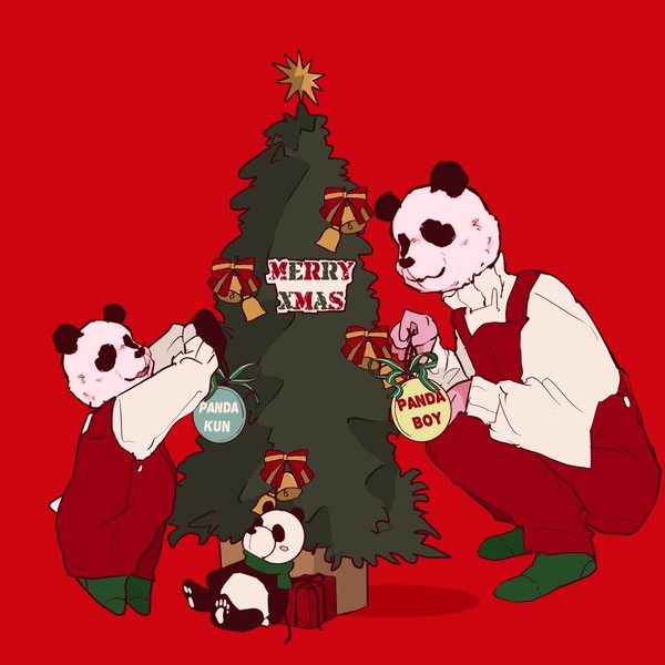 christmas panda boy with panda kun