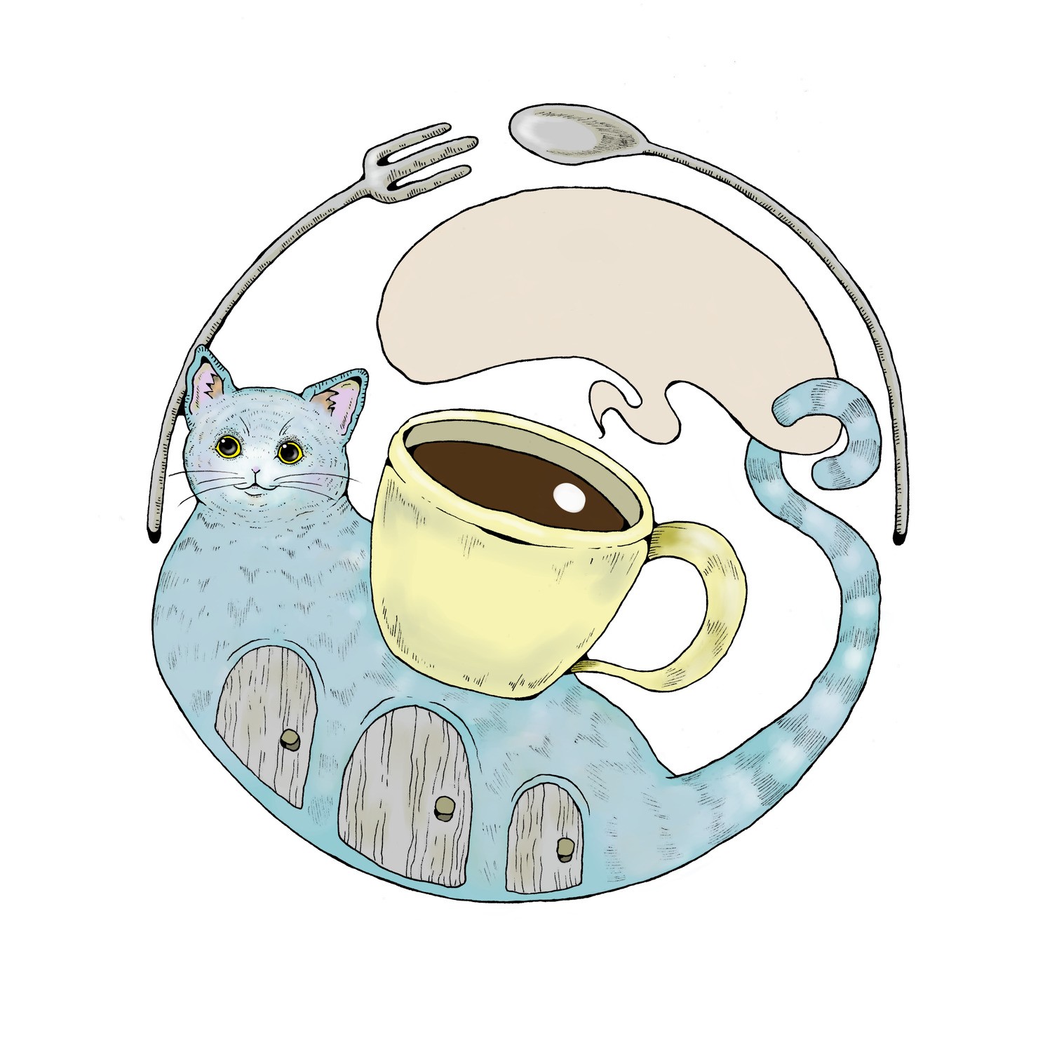 カフェ風な猫のイラストです