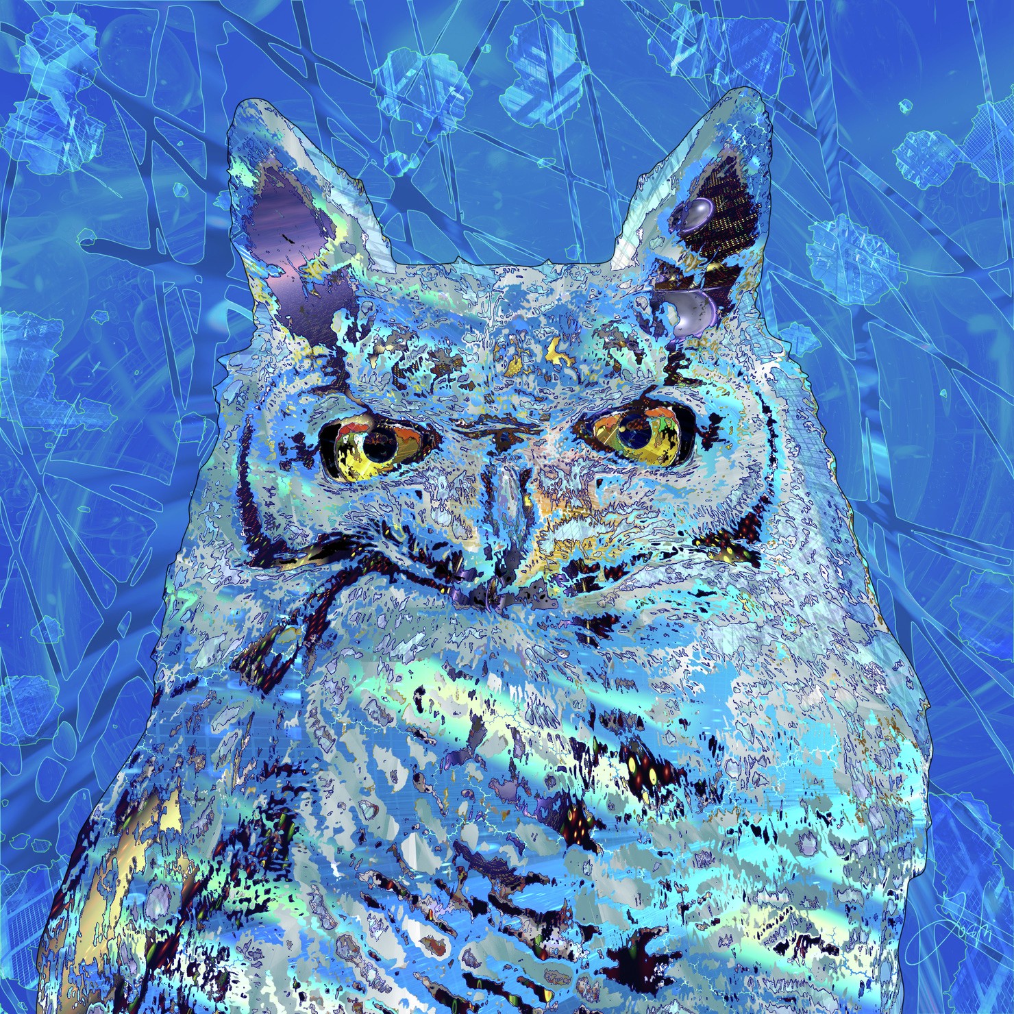 Abstract-world-033 Horned owl ミミズク #1/3 - Yoshi-f-Japan NFTs