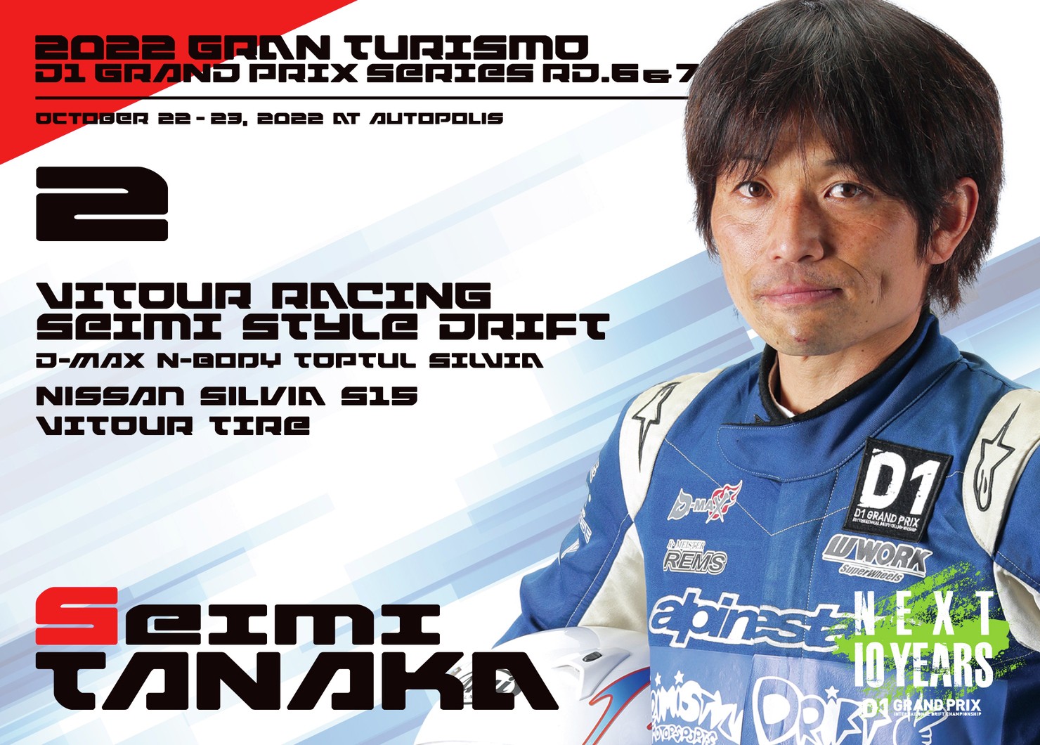 2022GRAN TURISMO D1 GRAND PRIX SERIES Rd.6&7 AUTOPOLIS限定 ＃2田中 省己選手ドライバーカード #3/100