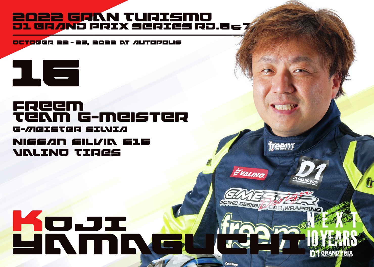 2022GRAN TURISMO D1 GRAND PRIX SERIES Rd.6&7 AUTOPOLIS限定＃16山口 孝二選手ドライバーカード #53/100