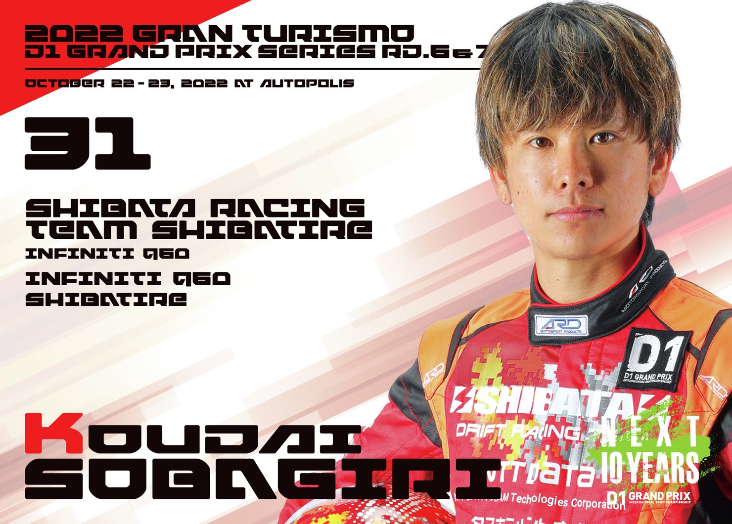  2022GRAN TURISMO D1 GRAND PRIX SERIES Rd.6&7 AUTOPOLIS限定＃31蕎麦切 広大選手ドライバーカード #43/100