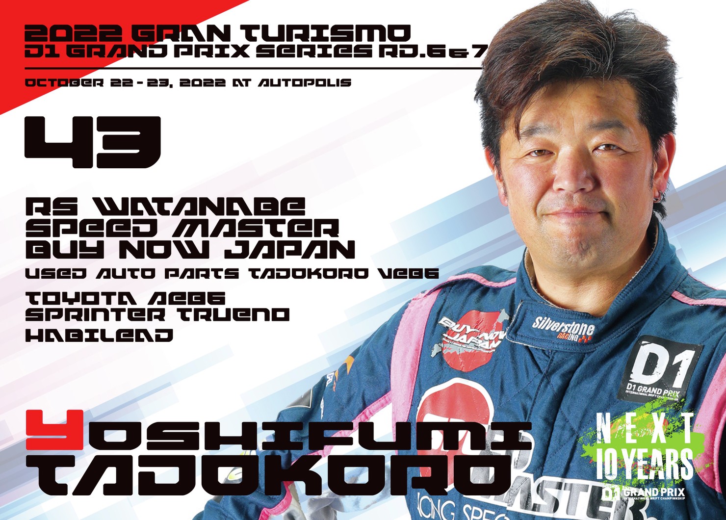 2022GRAN TURISMO D1 GRAND PRIX SERIES Rd.6&7 AUTOPOLIS限定＃43田所 義文選手ドライバーカード #65/100