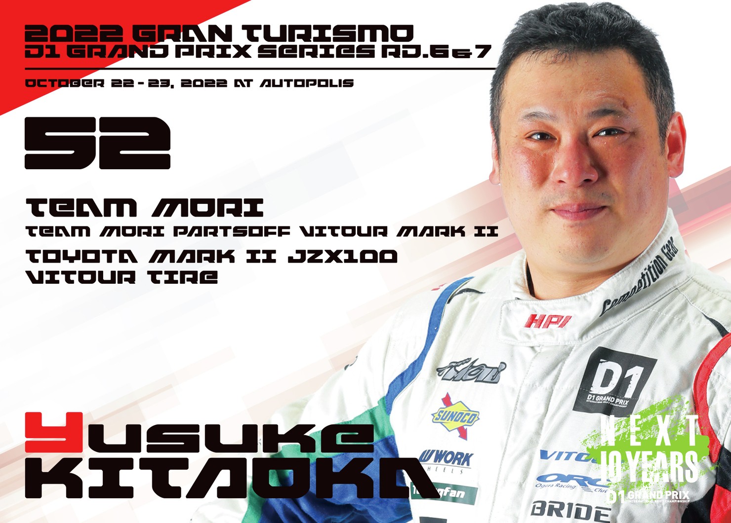 2022GRAN TURISMO D1 GRAND PRIX SERIES Rd.6&7 AUTOPOLIS限定＃52北岡 裕輔選手ドライバーカード #65/100