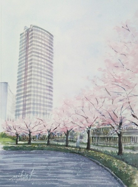癒しの絵　水彩画 癒しの水彩画＿国立新美術館の桜 - Mikio_kのNFT | Adam byGMO