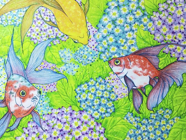 金魚と紫陽花