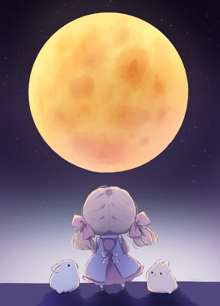 月と女の子とうさぎ