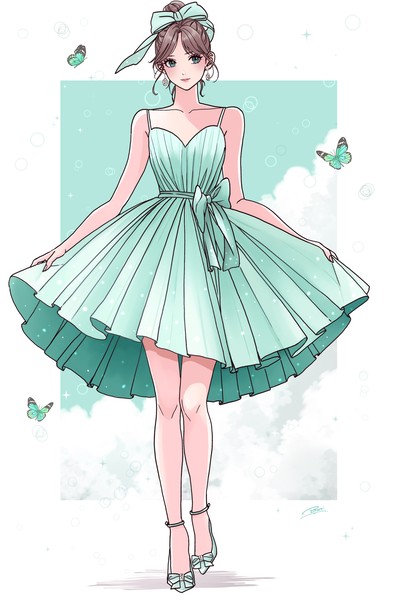 ミントグリーンのドレス