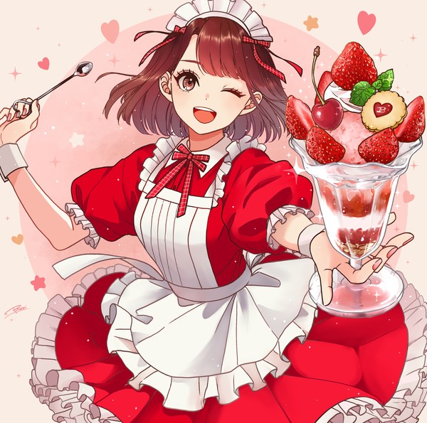 当店自慢の苺パフェです！