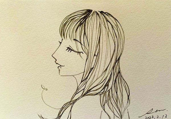【税込?送料無料】 2023.鉛筆、ライナー 歌う横顔の女性』 #1/10 NFTの Blue Pen - 書