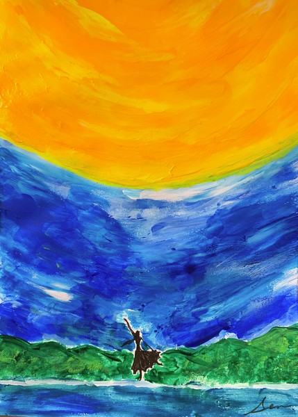 【ペン　絵画】 Pray to the moon 〜月に祈る〜／ライヴペインティング、リキテックス #1/15