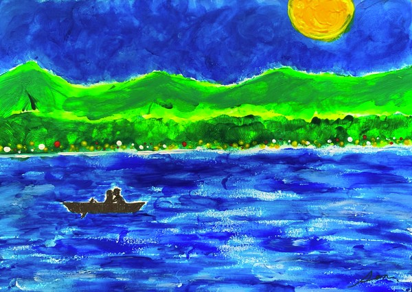 【ペン　絵画】 At the Lake 〜湖にて〜／ライヴペインティング、リキテックス #1/15