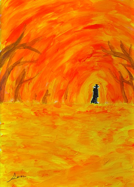 【ペン　絵画】 Azumino with autumn leaves 〜紅葉の安曇野〜／ライヴペインティング、リキテックス #1/15