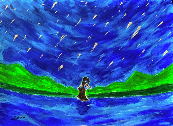 【ペン　絵画】 Meteor shower 〜流星群〜／ライヴペインティング、リキテックス #1/15