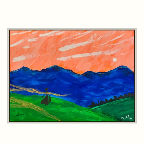 【ペン　絵画】 Morning moon 〜残月〜／ライブペインティング、リキテックス #1/15