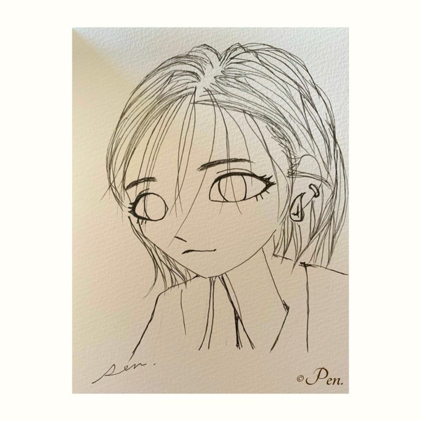 【ペン　線画】 『ショートヘアの女性』 #1/10