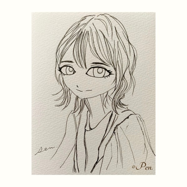 【ペン　線画】 『黒い髪とワンピースの女性』 #1/10
