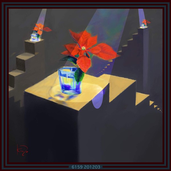Poinsettias on the stairs 6159／階段のポインセチア