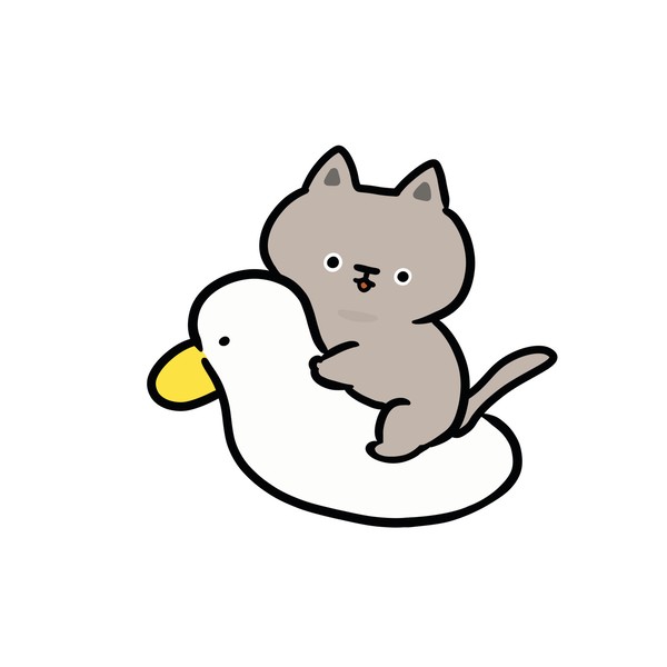 あひるにらいどするねこ