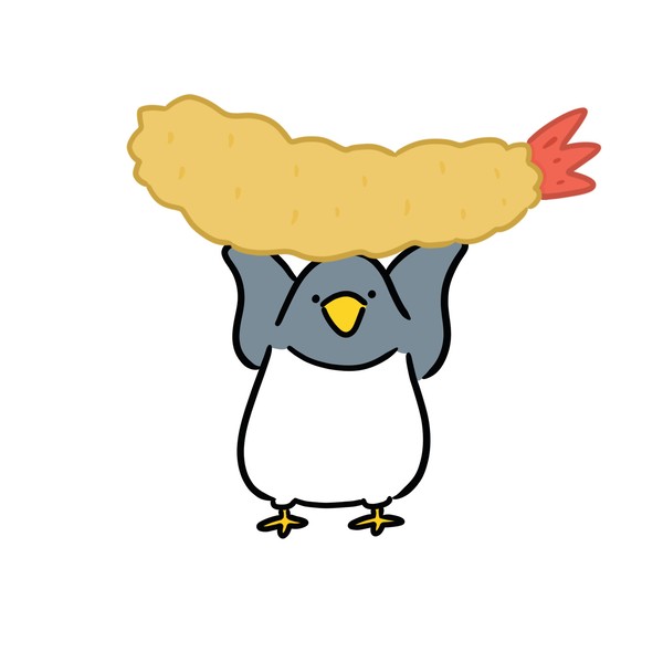 えびふらいをもちあげるぺんぎん
