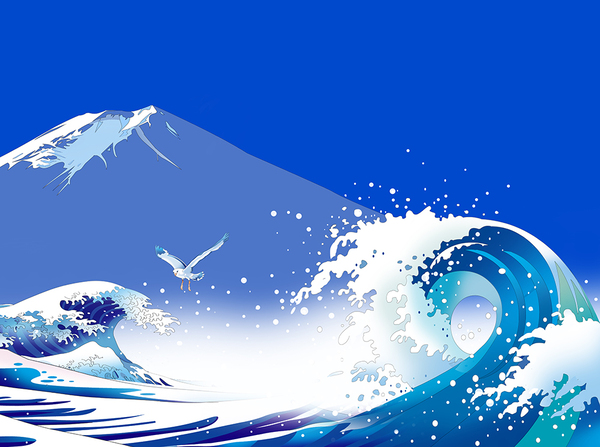 Big wave and Mt.fuji