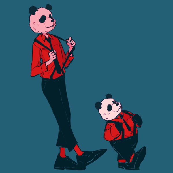 suspender panda boy with panda kun